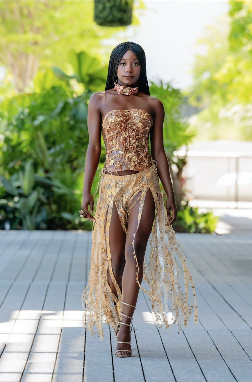 24 karat gold dress Strapless Long Gold Prom Dress with Beaded Corset Sienna Gold / 6