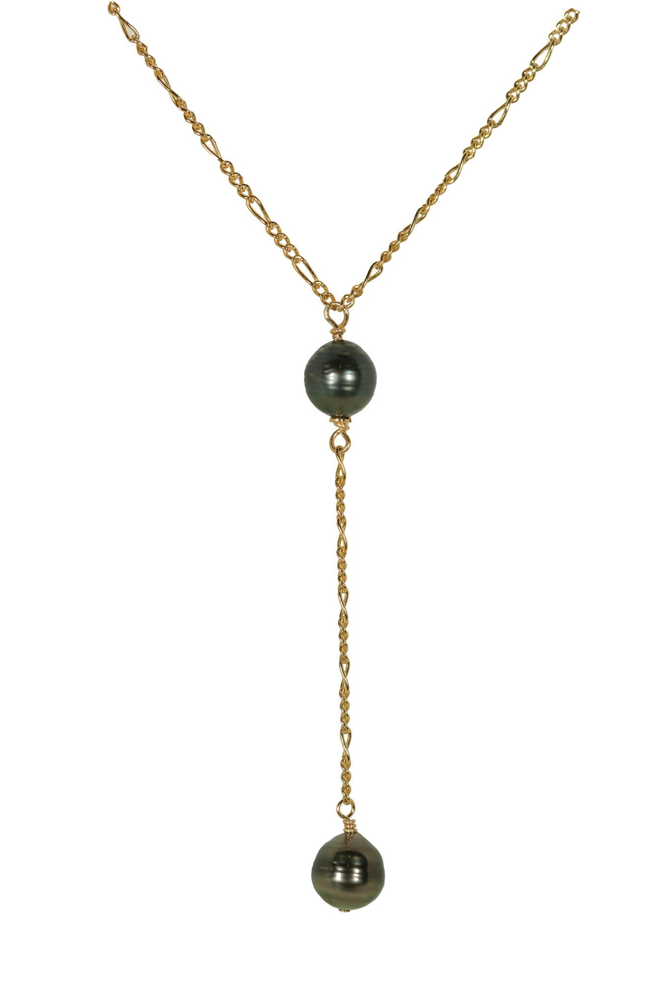 Moana Dark Tahitian Double Drop Pearl Necklace