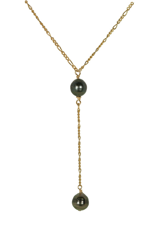Moana Dark Tahitian Double Drop Pearl Necklace